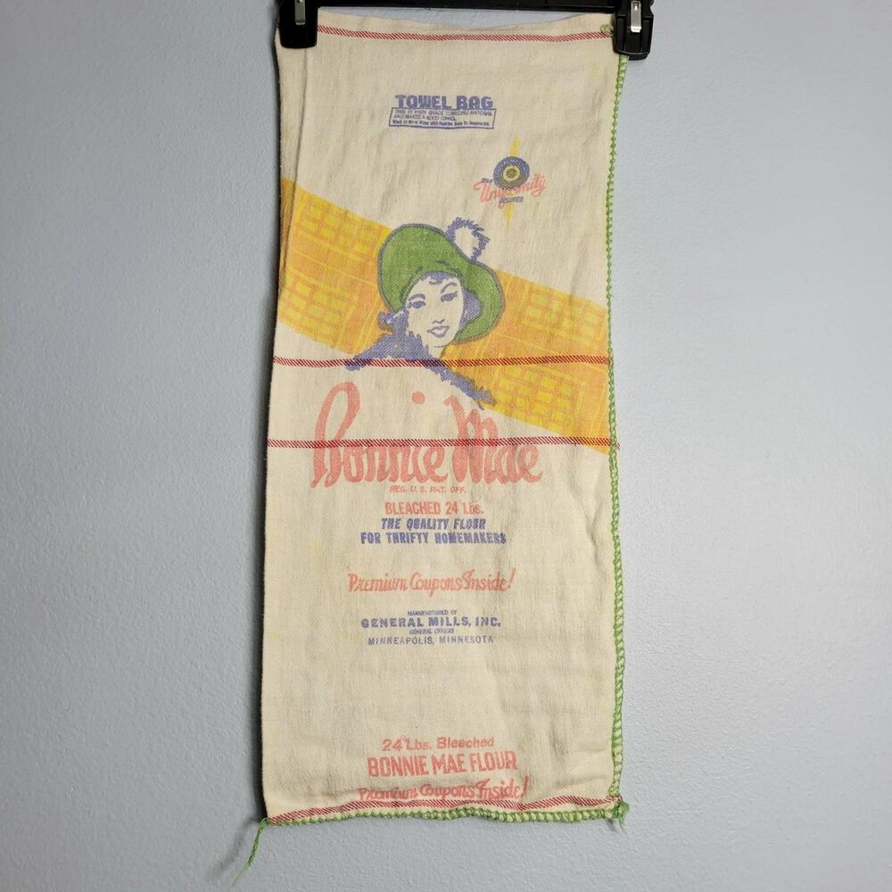 Vtg Bonnie Mae Flour Sack Towel Bag General Mills Cotton Farmhouse Boho Rustic